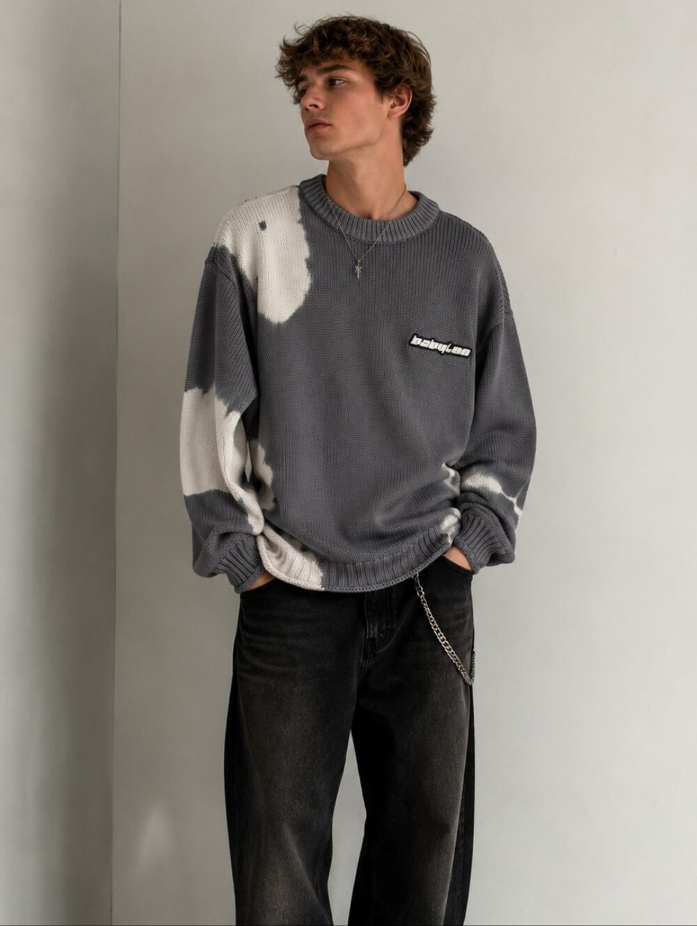 Babylon Men's Small Tie-Dye Gray Crewneck Sweater